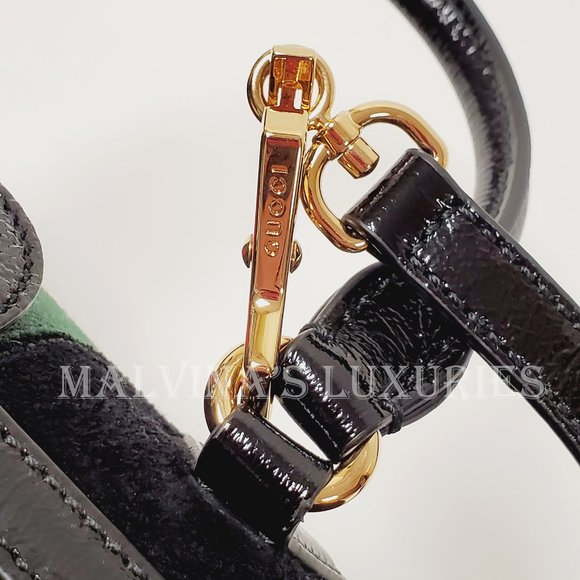 GUCCI BAG 524532 OPHIDIA BOSTON BLACK SUEDE WEB STRIPE GG LOGO CHARM - Picture 9 of 16